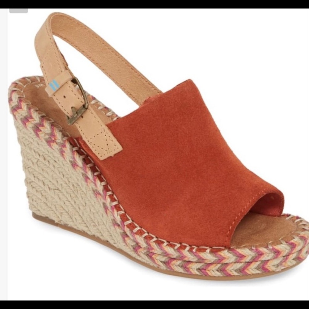 TOMS Monica Slingback Suede Wedge Espadrille- 10